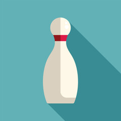 Poster - White bowling pin with a red stripe is standing on a blue background, casting a long shadow