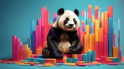 Wall Mural - 3d panda eating bamboo