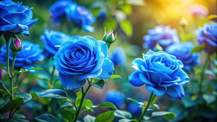 Blue roses blooming in a vibrant garden, blue, roses, flowers, garden, colorful, vibrant, nature, petals, plants, botany, beautiful