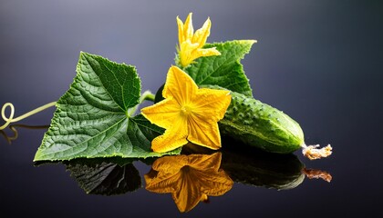 Wall Mural - autumn leaves on the water, watercolor background with flowers, cucumber on a white background, cucumber with flower, Fresh green cucumber with leaf and flower natural vegetables organic food isolated