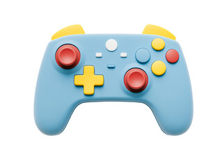 a blue and yellow video game controller