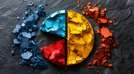 Sticker - Crushed Makeup Palette: Abstract Art with Blue, Red, and Yellow Shades