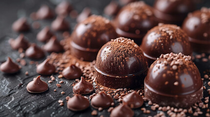 beans and chocolate on a wooden background