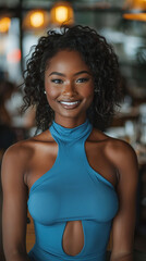 Wall Mural - Smiling African American Teenage Woman Posing in Casual Fashion