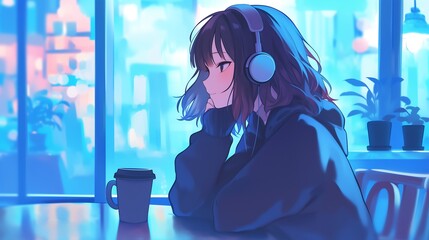 anime girl at cafe