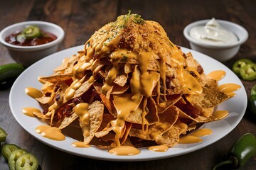 Wall Mural - nachos with sauce on the white plate