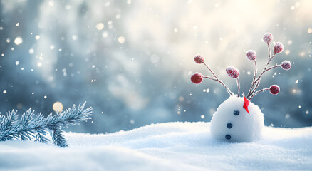 Christmas winter background with snow and blurred bokeh.Merry christmas and happy new year greeting card with copy-space.