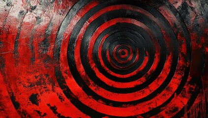 Wall Mural - Red and black concentric circles, abstract art.