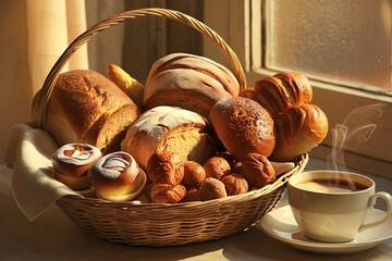 Bread and bakery in basket serve for meal