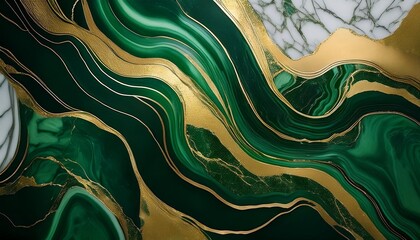 Wall Mural - A luxurious abstract background with organic marble patterns in deep greens and golds, giving a rich, natural texture