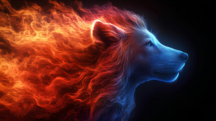 Wall Mural - dog, the head of a dog in a multi-colored flame. Abstract multicolored profile portrait of a dog head on a black background