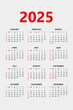 © Виталий Сова - Classic white   and red monthly calendar for 2025 in vertical format. Minimalist square calendar.