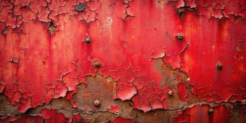 Wall Mural - Cracked red paint splattered on a rugged metal surface, rustic, grunge, distressed, aged, texture, weathered