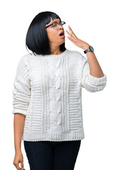 Sticker - Beautiful young african american woman wearing glasses over isolated background bored yawning tired covering mouth with hand. Restless and sleepiness.