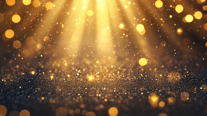 Wall Mural - glitter vintage lights texture. gold abstract background. golden rays and sparkles. defocused circle