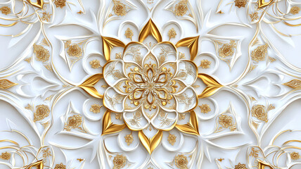 Wall Mural - abstract white and gold background with arabic ornaments, detailed and realistic image