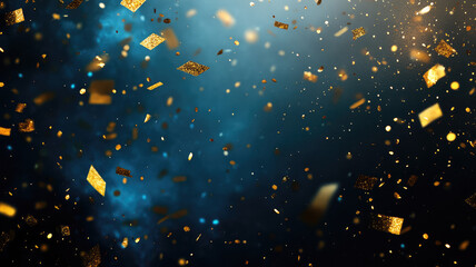 Wall Mural - a blue and gold background with gold confetti and a black background, detailed and intricate image