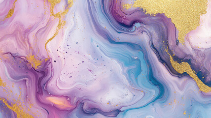Wall Mural - marble ink abstract art pastel colorful and gold background, detailed hyper realistic image
