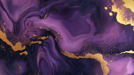 marble ink abstract art purple and gold background, highly detailed image