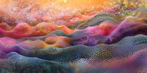 Wall Mural - Detailed image of an abstract digital landscape with layered textures and glowing effects, showcasing the depth and complexity of digital art forms