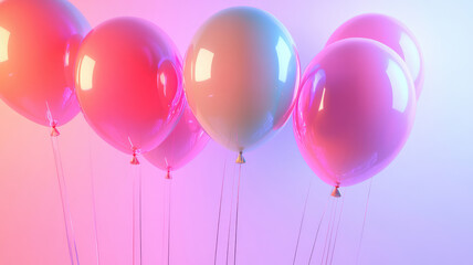 Wall Mural - neon-lit balloons on a pastel background, detailed high resolution photo