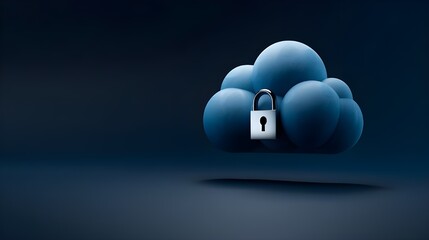 A glowing blue cloud with a padlock icon floating above it on a dark background, symbolizing security in the digital world of data