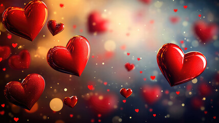 Wall Mural - valentines day background banner - abstract panorama background with red hearts - concept love, high