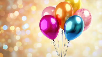 Wall Mural - colorful balloons with bokeh background, a festive background with colorful balloons. design concept for holiday, detailed high resolution photo