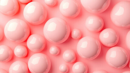 Wall Mural - seamless background of mix sizes pink pastel 3d spheres, high quality photo