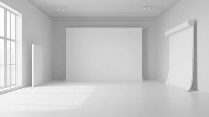 Wall Mural - white studio room template on empty background with modern concept. product display backdrops for design. 3d rendering, highly detailed image
