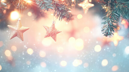 Wall Mural - festive abstract sparkle with flickering stars and garlands in soft focus, high definition photo
