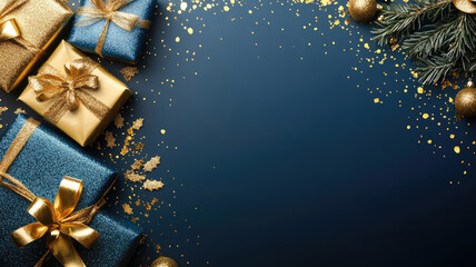 Wall Mural - elegant blue and gold festive background, detailed high resolution image