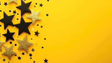 Wall Mural - abstract gold and black stars on yellow background, extremely detailed image