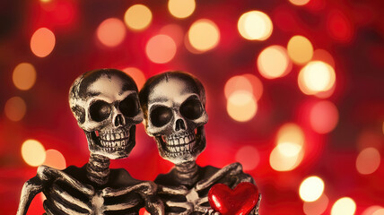 Wall Mural - valentines day background with two skeleton in bokeh background, detailed high definition image