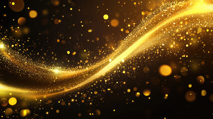 Wall Mural - abstract luxury swirling gold background with gold particle christmas golden light shine particles bokeh on dark background gold foil texture realistic ai, high quality photo