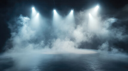 Wall Mural - empty room with smoke and spotlights. abstract background. 3d rendering, detailed and realistic imag
