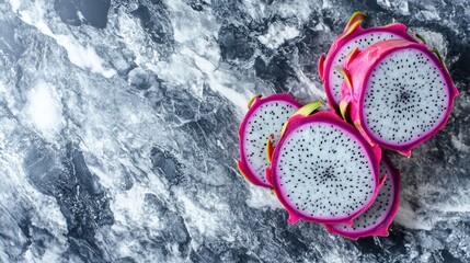 Wall Mural - Dragon Fruit Slices on Marble Background