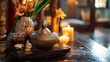© JAYDA RIN - A serene and tranquil setting featuring an ornate diffuser, candles, and flowers, perfect for relaxation and wellness.