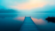 © NANA MPIC - Beautiful of  straight flat simplistic rectangular, lake dock, beautiful sunrise, foggy. calm water. Nature relax wallpaper