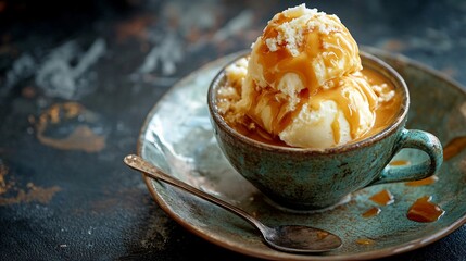 Indulgent Treats - Selective Focus on Delicious Ice Cream and Coffee Pairing