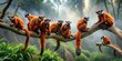 © kansak01 - Ethereal fog swirls around a cluster of red-ruffed lemurs perched on ancient tree branches with regal poise and silent contemplation