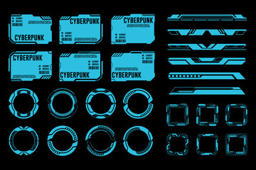 Cyberpunk Futuristic HUD Interface Elements Set. Blue Neon Sci Fi Design Ui Templates Hologram