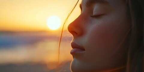 Close-up of a person practicing deep breathing with a calming background, illustrating mindfulness and mental health care techniques