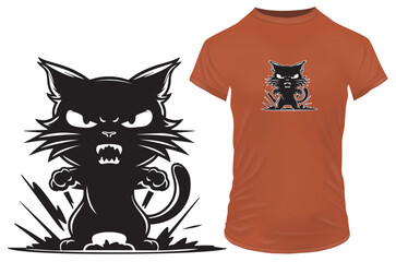 Silhouette of an angry cat. Vector illustration for tshirt, website, clip art, poster and print on demand merchandise.