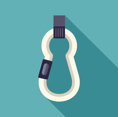 Wall Mural - White carabiner is lying on a blue background, casting a long shadow