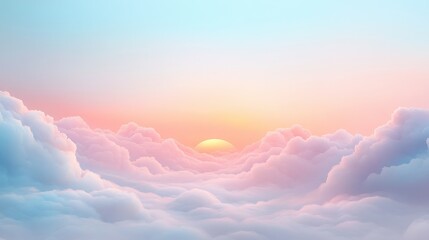 Wall Mural - a beautiful sky with a pink sun and fluffy clouds
