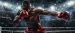 © spyrakot - Intense Boxing Match with Professional Boxer Delivering Powerful Punch in Ring with Audience