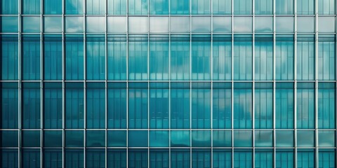 Wall Mural - Close-up view of a modern steel and glass facade showcasing architectural design with reflections of clouds