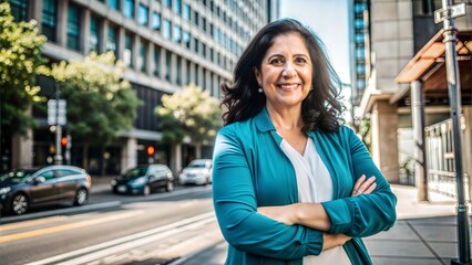 Poster - middle age hispanic woman smiling confident standi.