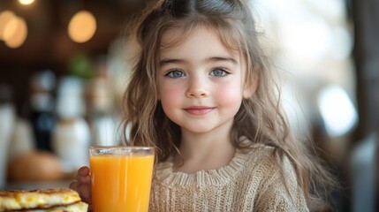 Wall Mural - Portrait of a Young Girl Holding a Glass of Orange Juice